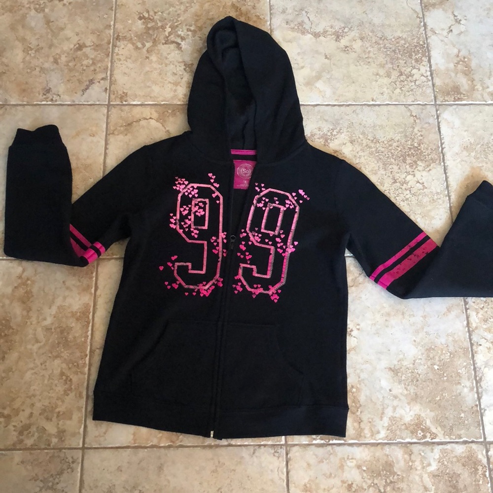 3/$25 SO girls sz 16 black and pink hooded sweater